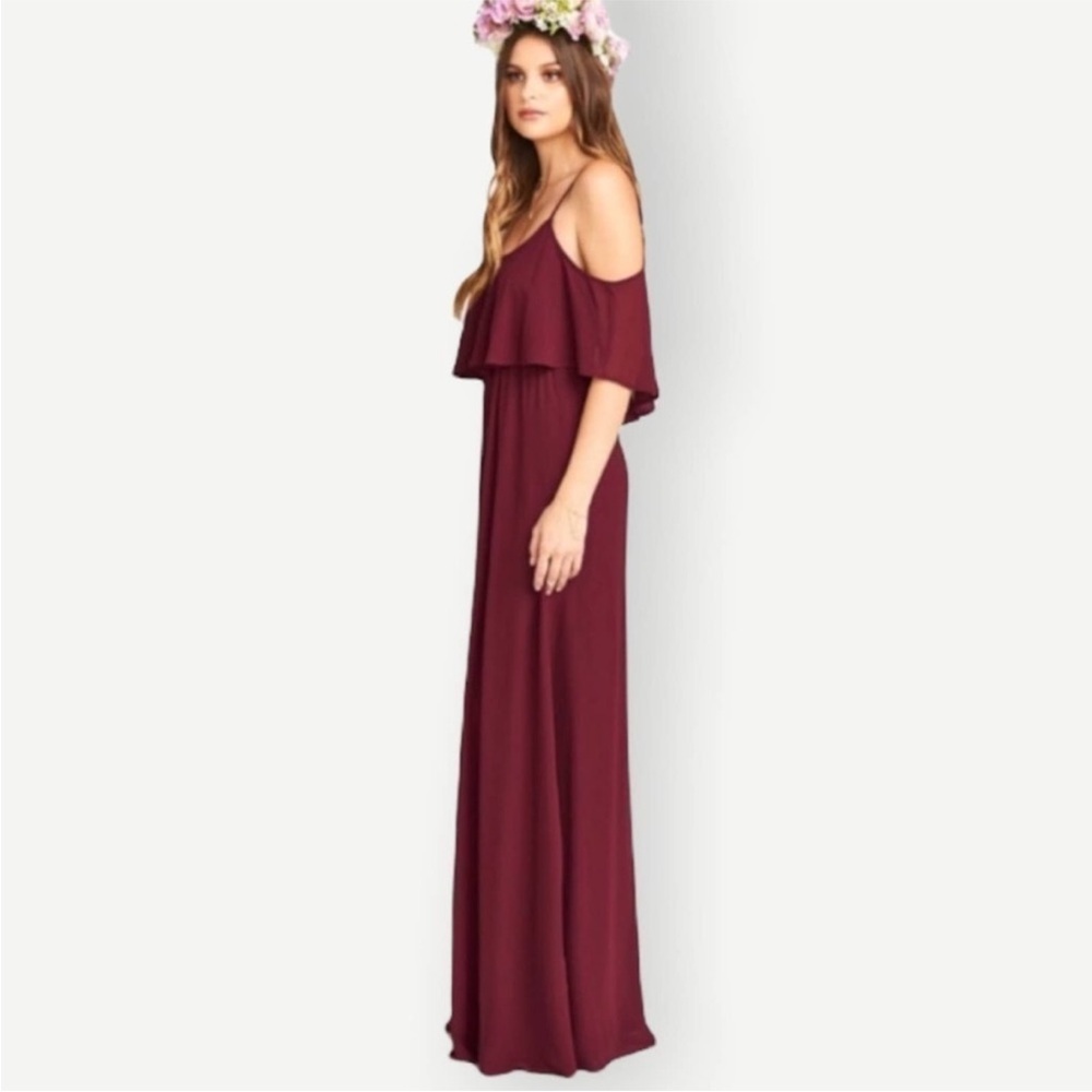 Show Me Your Mumu Caitlin Ruffle Maxi Dress Merlot Chiffon L